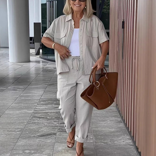 💕What should I wear tomorrow?💕Cotton-Linen Short Sleeve Shirt & Loose Pants Set
