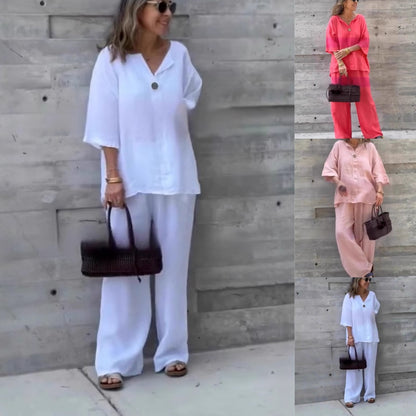 🌸Summer Hot Sale 49%OFF🌸Women's Loose Fit Top & Pants 2-Piece Set