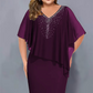 🌸Summer Specials💐Rhinestone V-Neck Cape Dress with Chiffon Overlay