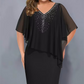 🌸Summer Specials💐Rhinestone V-Neck Cape Dress with Chiffon Overlay