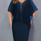 🌸Summer Specials💐Rhinestone V-Neck Cape Dress with Chiffon Overlay