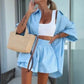 🏖️Summer Hot Sale 49% OFF🌼Vibrant Solid Color Short Sleeve Shirt & High Waisted Shorts 2-Piece Set