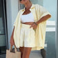 🏖️Summer Hot Sale 49% OFF🌼Vibrant Solid Color Short Sleeve Shirt & High Waisted Shorts 2-Piece Set