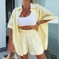 🏖️Summer Hot Sale 49% OFF🌼Vibrant Solid Color Short Sleeve Shirt & High Waisted Shorts 2-Piece Set