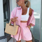 🏖️Summer Hot Sale 49% OFF🌼Vibrant Solid Color Short Sleeve Shirt & High Waisted Shorts 2-Piece Set