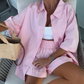 🏖️Summer Hot Sale 49% OFF🌼Vibrant Solid Color Short Sleeve Shirt & High Waisted Shorts 2-Piece Set