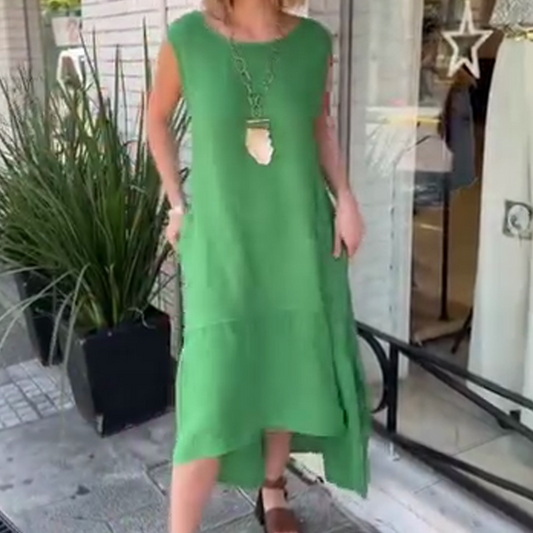 💕Buy 2 get extra 8% off 💕Women’s Casual Solid Round-Neck Sleeveless Long Dress