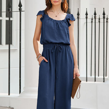 🎉Last Day Promotion 49% OFF💃Women's Solid Color Pleated Square Neck Jumpsuit