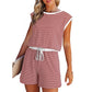 Gestreiftes Damen-Top mit langen Ärmeln Shorts 2-tlg