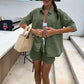 🌸Summer Specials💐Women's Fashion Denim Lapel Top and Shorts Set