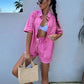 🌸Summer Specials💐Women's Fashion Denim Lapel Top and Shorts Set