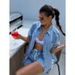 🌸Summer Specials💐Women's Fashion Denim Lapel Top and Shorts Set