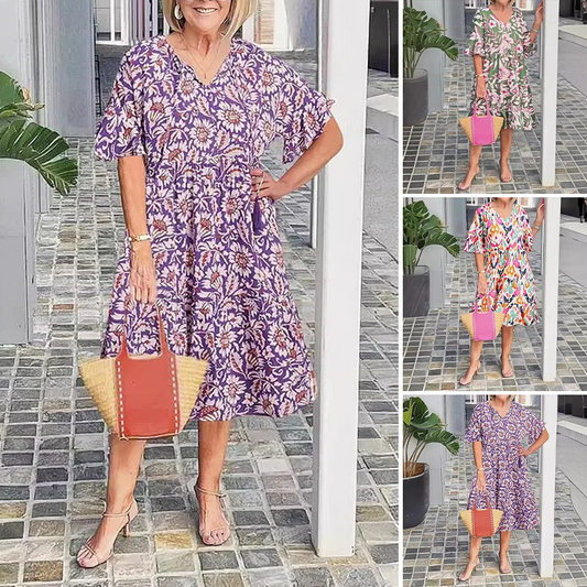 🎉Hot Sale 49% OFF🎉V-Neck Printed Midi Dress