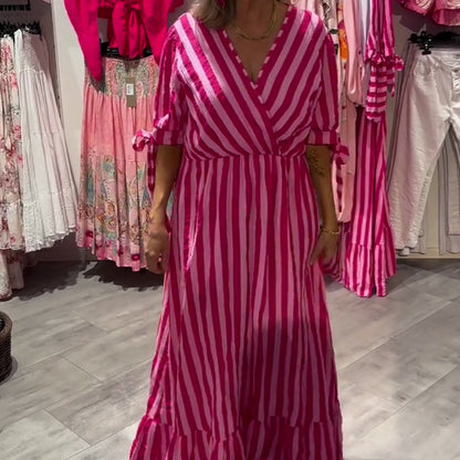 ✨ Striped V-Neck Casual Dress - Women's Flattering Silhouette, Breathable Material | Ideal for Summer Days, Garden Gatherings & More