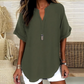 💎50% OFF! 💎 Fashion Loose Short Sleeve Top – Notched V-Neck, Asymmetrical Hem & Lightweight Fabric (5 Colors, S–2XL) 👕🌸