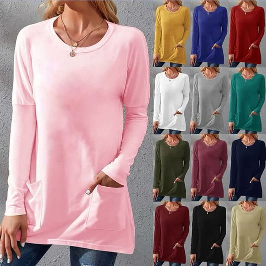 ⏰Early Autumn Sales 49% OFF🍂Women Casual Long Sleeve T-Shirt with Round Neck Pocket
