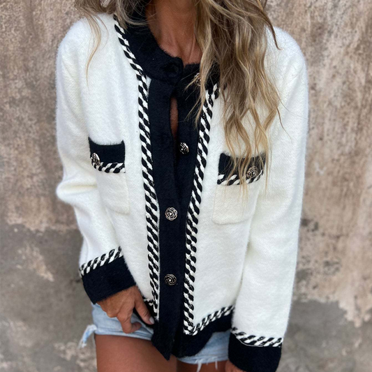 🎉Hot Sale 49% OFF🎉Color-Contrast Long-Sleeve Button Cardigan