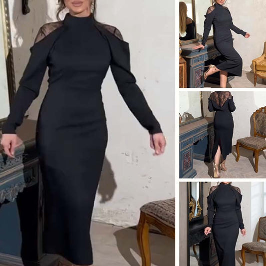 🎁 Hot Sale 49% OFF 🔥Women's Elegant Mock Neck Lace Back Midi Dress