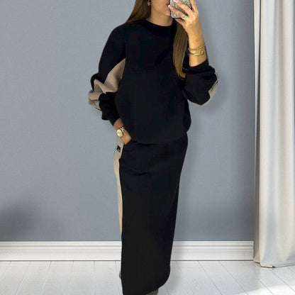 ❄️Winter Sale - 49% OFF🧥Loose Color Block Long Sleeve Top & Split Skirt Set