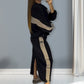 ❄️Winter Sale - 49% OFF🧥Loose Color Block Long Sleeve Top & Split Skirt Set