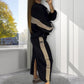 ❄️Winter Sale - 49% OFF🧥Loose Color Block Long Sleeve Top & Split Skirt Set