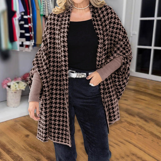 🎁 Hot Sale 49% OFF 🔥Open Front Houndstooth Poncho for Women