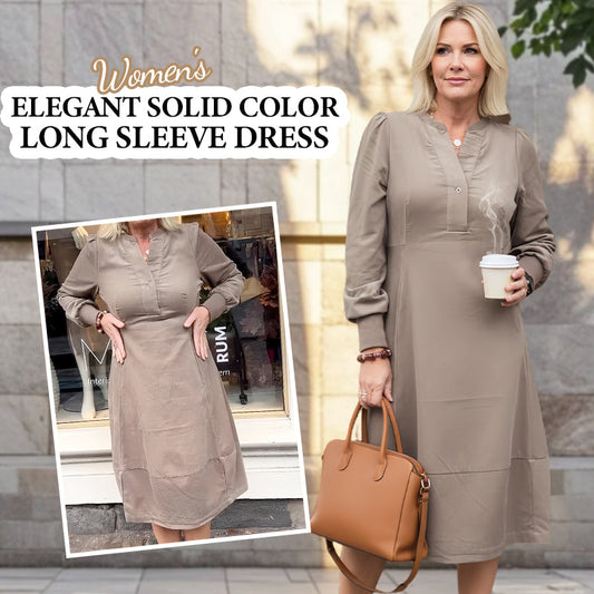 🎉2025 New Products Hot Sale✨Women’s Elegant Solid Color Long Sleeve Dress