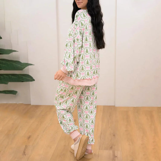 ⏳Limited-time 49% off⏰🎄Christmas Trees and Bows Pajama Set🎁🎀
