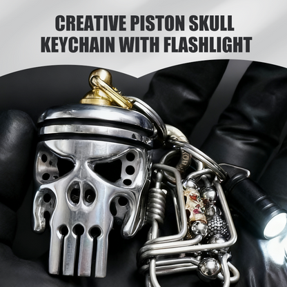 🔥Creative Piston Skull Keychain with Flashlight