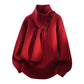 Men's Casual Ribbed Sweater with Detachable Scarf