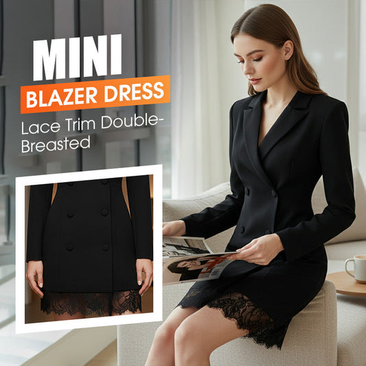 Lace Trim Double-Breasted Mini Blazer Dress