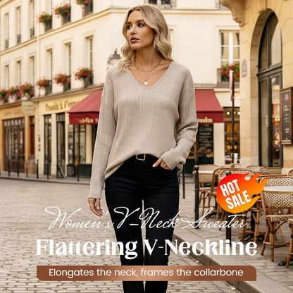 🎁 Hot Sale 49% OFF 🔥Women's V-Neck Sweater with Elegant Back Bow Tie