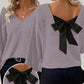 🎁 Hot Sale 49% OFF 🔥Women's V-Neck Sweater with Elegant Back Bow Tie