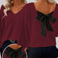 🎁 Hot Sale 49% OFF 🔥Women's V-Neck Sweater with Elegant Back Bow Tie