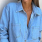 💓Women's Button-Down Silt Denim Maxi Shirt Dress✨