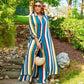 Women's two-piece set: long-sleeved striped jumpsuit + pants