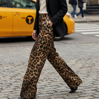 Women's Leopard Print Wide-Leg Trousers