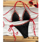 Adjustable Halter Tie-Side Bikini Set with Floral Trim