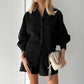 Women's Jacquard Puff-Sleeve Shirt & Shorts Set