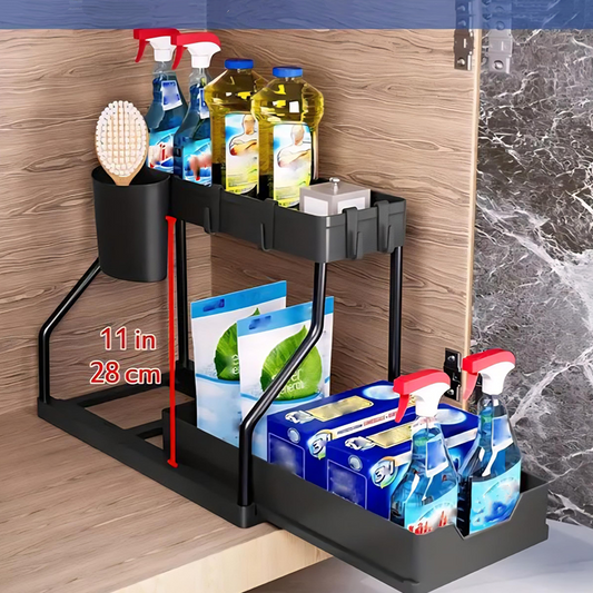 2-Tier Under Sink Organizer with Sliding Drawer