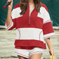 🌴Summer Specials 50% Off💗Women’s Striped Half Zip Tops ＆ Shorts Two-Piece Set