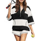 🌴Summer Specials 50% Off💗Women’s Striped Half Zip Tops ＆ Shorts Two-Piece Set