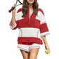 🌴Summer Specials 50% Off💗Women’s Striped Half Zip Tops ＆ Shorts Two-Piece Set
