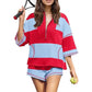 🌴Summer Specials 50% Off💗Women’s Striped Half Zip Tops ＆ Shorts Two-Piece Set