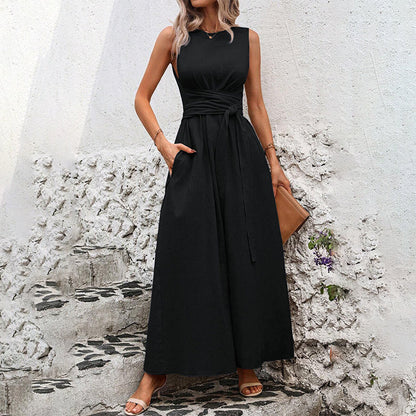 Sleeveless Crew Neck A-Line Maxi Dress