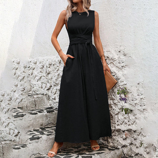Sleeveless Crew Neck A-Line Maxi Dress