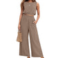 🏖️Summer Cool Deal: 50% OFF!!💃Women's 2-Piece Solid Color Breathable Tank Top & Wide Leg Loose Pants Set