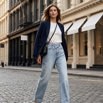 Women's Asymmetrical Waist Straight-Leg Jeans