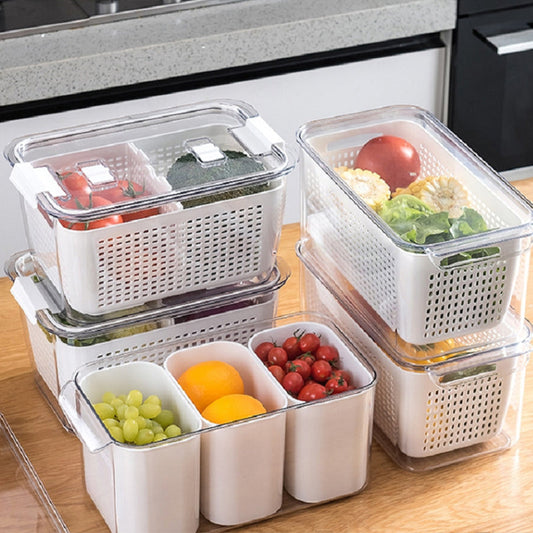 🥦📦 Veggie storage container – vents, drains, keeps produce fresh longer!