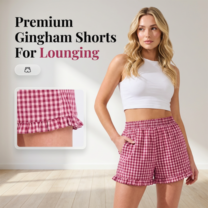 Women's Gingham Ruffle Hem Shorts